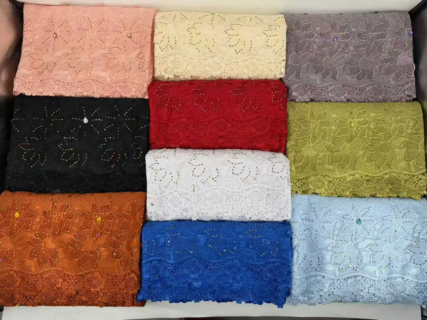 African Guipure Cord Lace Embroidery 2026 Nigerian Multicolor Stones Water Soluble Lace Fabrics French Mesh Fabric For Wedding