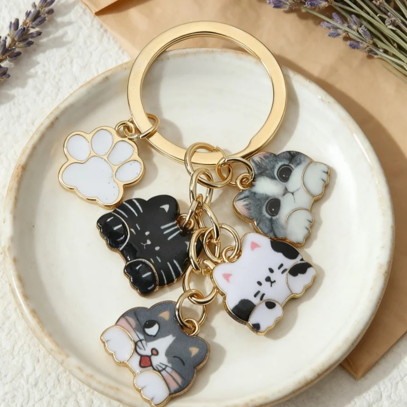 Handgefertigte Emaille-Schlüsselanhänger mit niedlichen Katzen-Haustier-Tier-Kaffeepfoten-Designs – mehrere Stile für Frauen, Männer, Liebhaber, Freundschaftsgeschenk