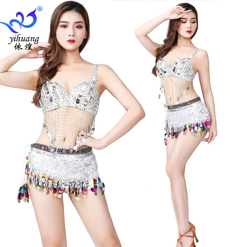 

Indian Dance Clothes Sexy Belly Dance Jazz Dance Steel Tube Dance Costume Sequin Tassel Uniform Stage Dress