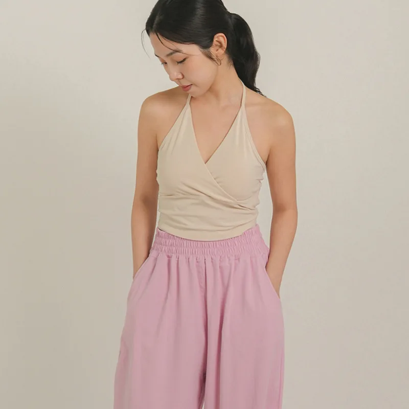 جديد وصول المرأة سترة يوجا مثير الخامس نوع العنق الرقبة معلقة الفتيات الرقص اللياقة البدنية الصالة الرياضية أعلى لينة تنفس ضيق مطاطا