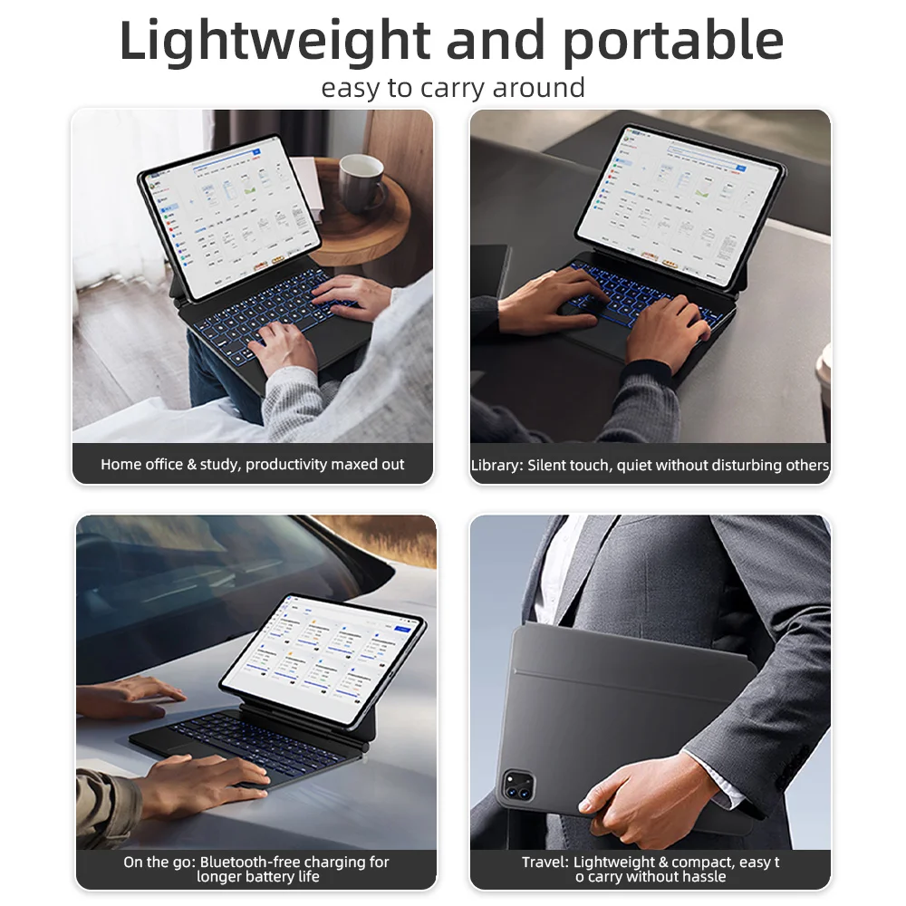 حافظة لوحة مفاتيح بإضاءة خلفية سحرية 2025 لجهاز iPad A16 11 10th Gen Air 4 5 10.9in Pro 11 12.9in 2018-2022 حافظة ذكية للكمبيوتر اللوحي عبرية إسبانية