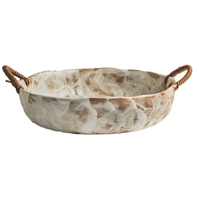 Anti-scalding hemp rope binaural bowl retro ceramic fruit bowl good-looking tableware