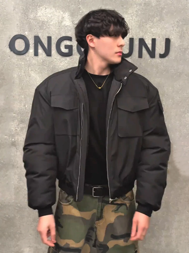 

Thiened Bla воротник-стойка, широкий мужской хлопковый джинт, зимняя американская рабочая одежда, длинное пальто-свек с воротником-стойкой