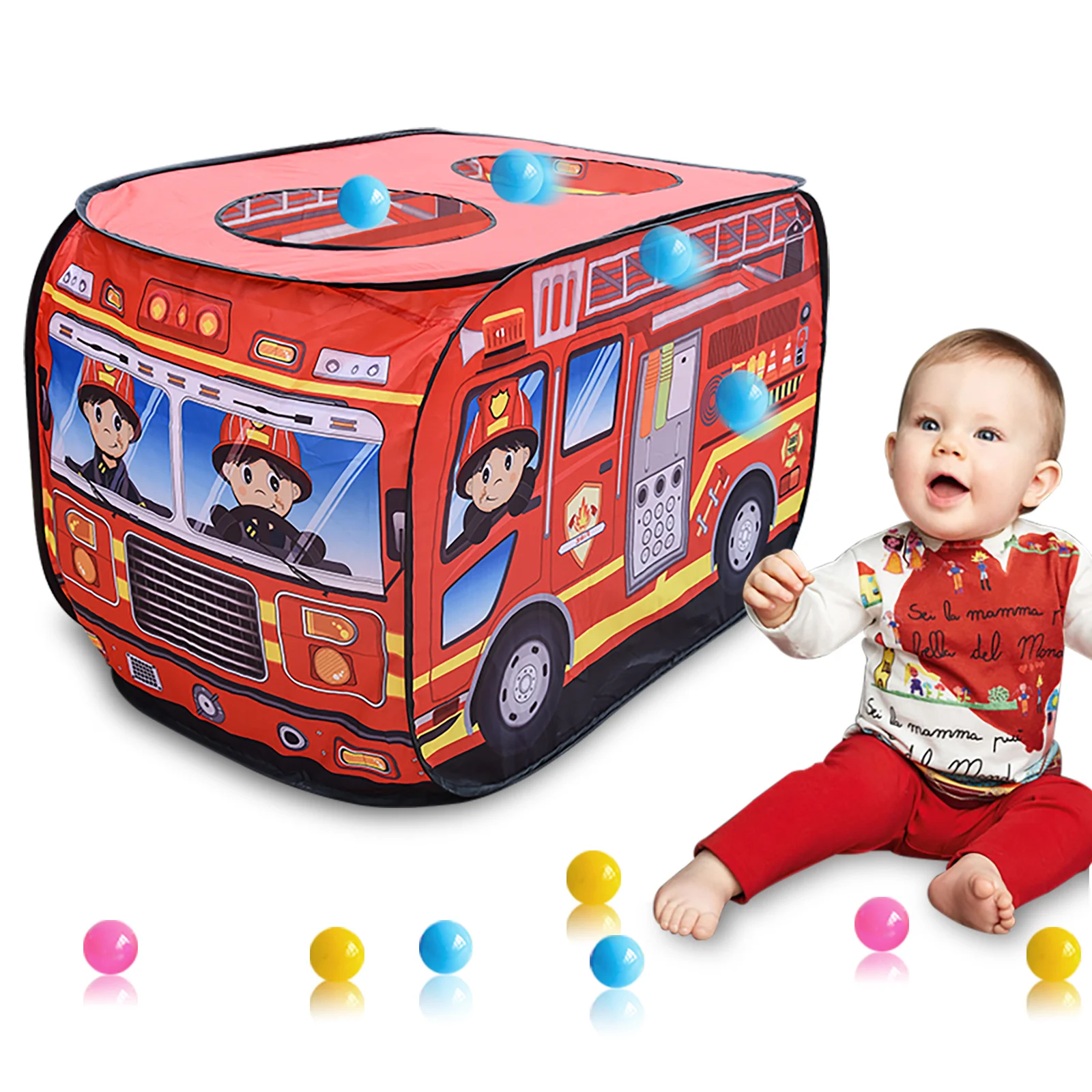 Tenda per auto pieghevole comoda per bambini, giocattolo per casa da gioco per bambini, piscina con palline oceaniche, camion dei pompieri, base segreta per ragazzi e ragazze