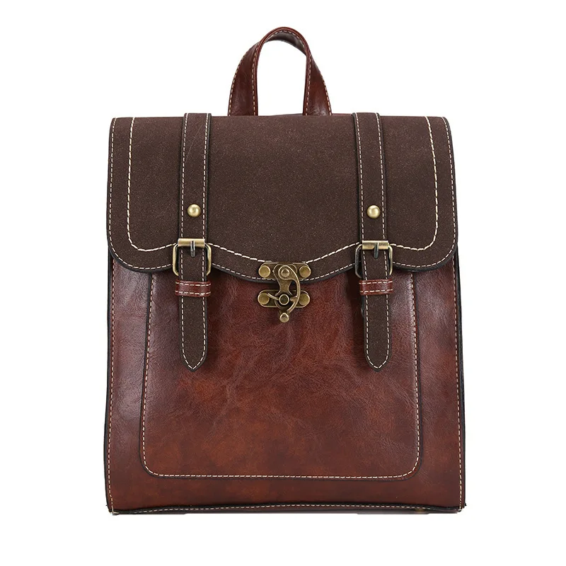 2023 PU Brown Vintage Backpack Minimalist Student Bag Large Capacity Leisure Handbag Light Luxury Backpack Design Model