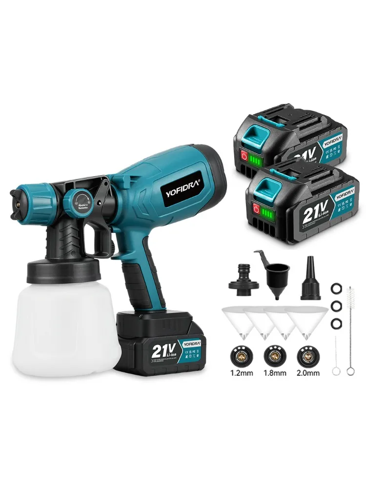 YOFIDRA 1000ML Elektrische Spuitpistool Draadloze Verfspuit HVLP Auto Meubels Staal Coating Airbrush Voor Makita Accu - afbeelding 2