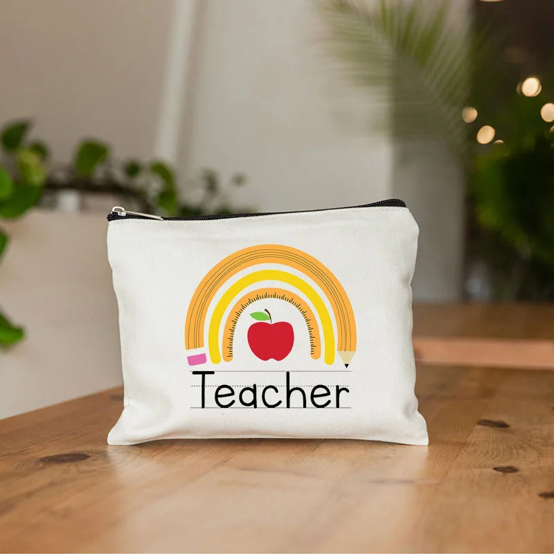 Teach Love Inspire Educaor Pattern Makeup Bag Gift for Teacher Cosmetic Bag and Condition Pencil Case Women Toiletry Bag Wallet