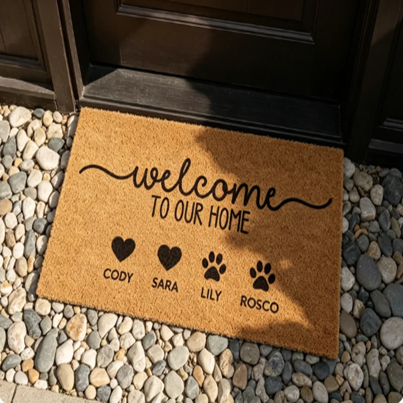 Custom Pet Name Rug New Home Entrance Doormat Personalized Family Name Paws Print Durable Non-Slip Carpet Housewarming Gift