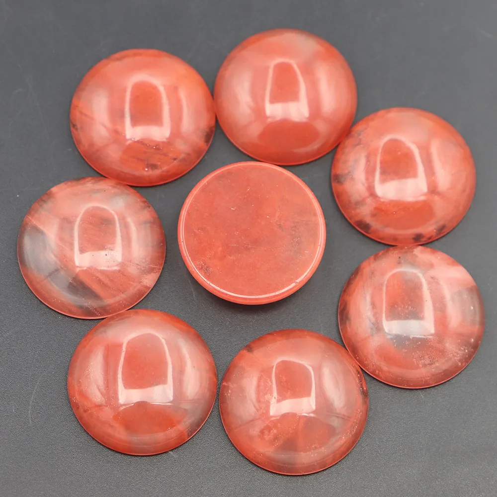 30MM Fashion Natural Watermelon Red Round Cab Cabochon Beads Ornament Charm DIY Good Quality Jewelry Accessories Wholesale 10Pcs