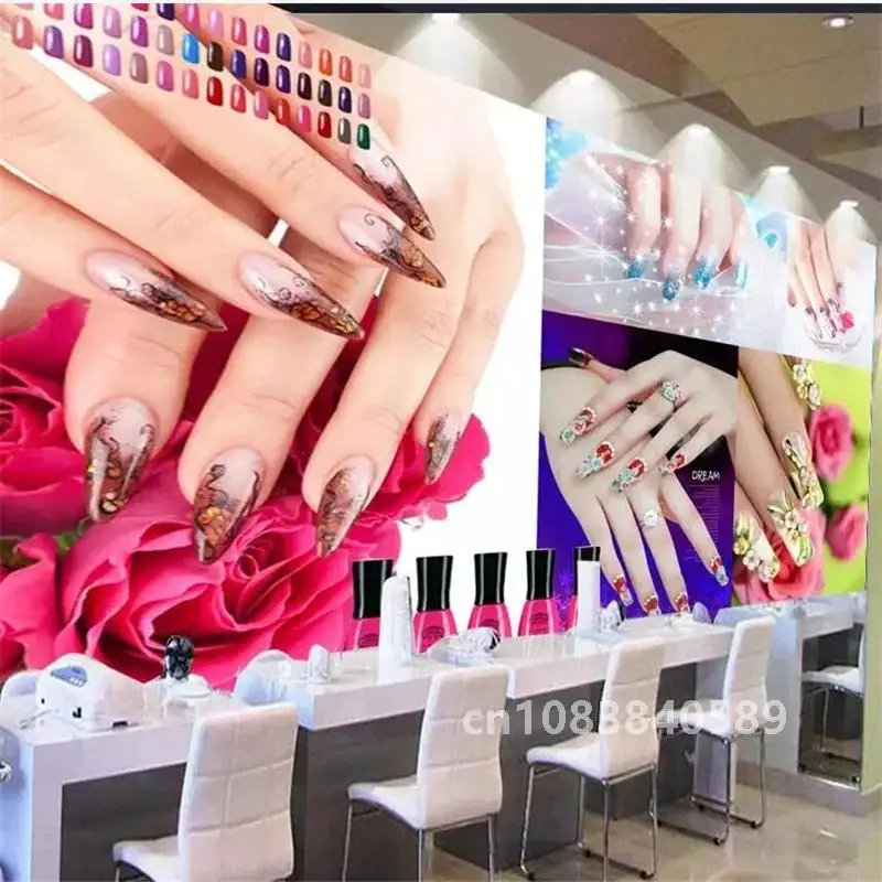 custom wallpaper mural 3D super beautiful beauty salon nail salon tooling wall romantic personality rose nail polish decoration