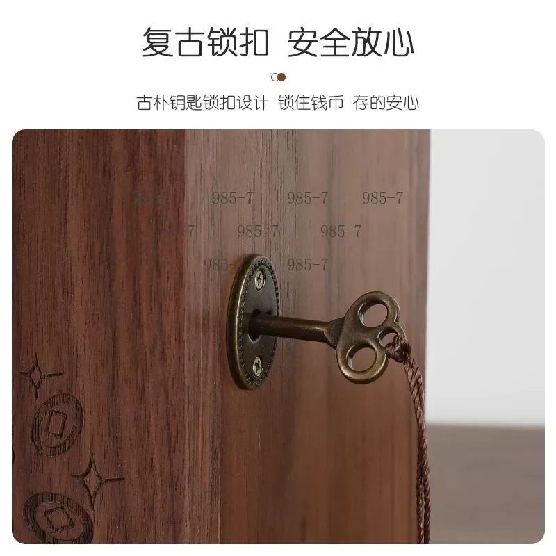 Handmade Walnut Wooden Coin Jar with Lock, Solid Wood Money Bank, Adult Piggy Bank for Home Decoration
