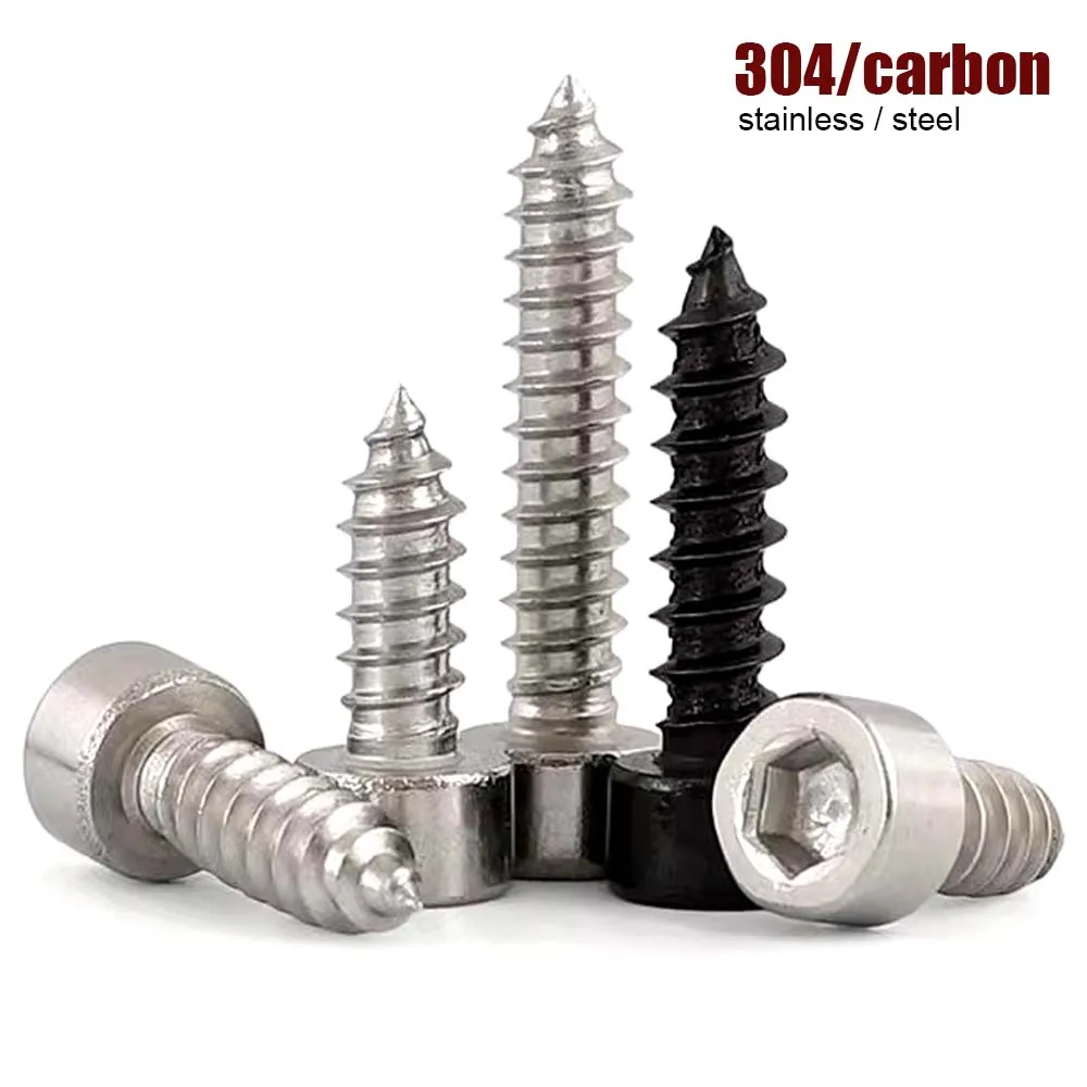 10/50X M1.7 M2 M2.6 M3 M3.5 M4 M5 M6 304 Stainless Black Carbon Steel Allen Hex Hexagon Socket Cap Head Wood Self-tapping Screw