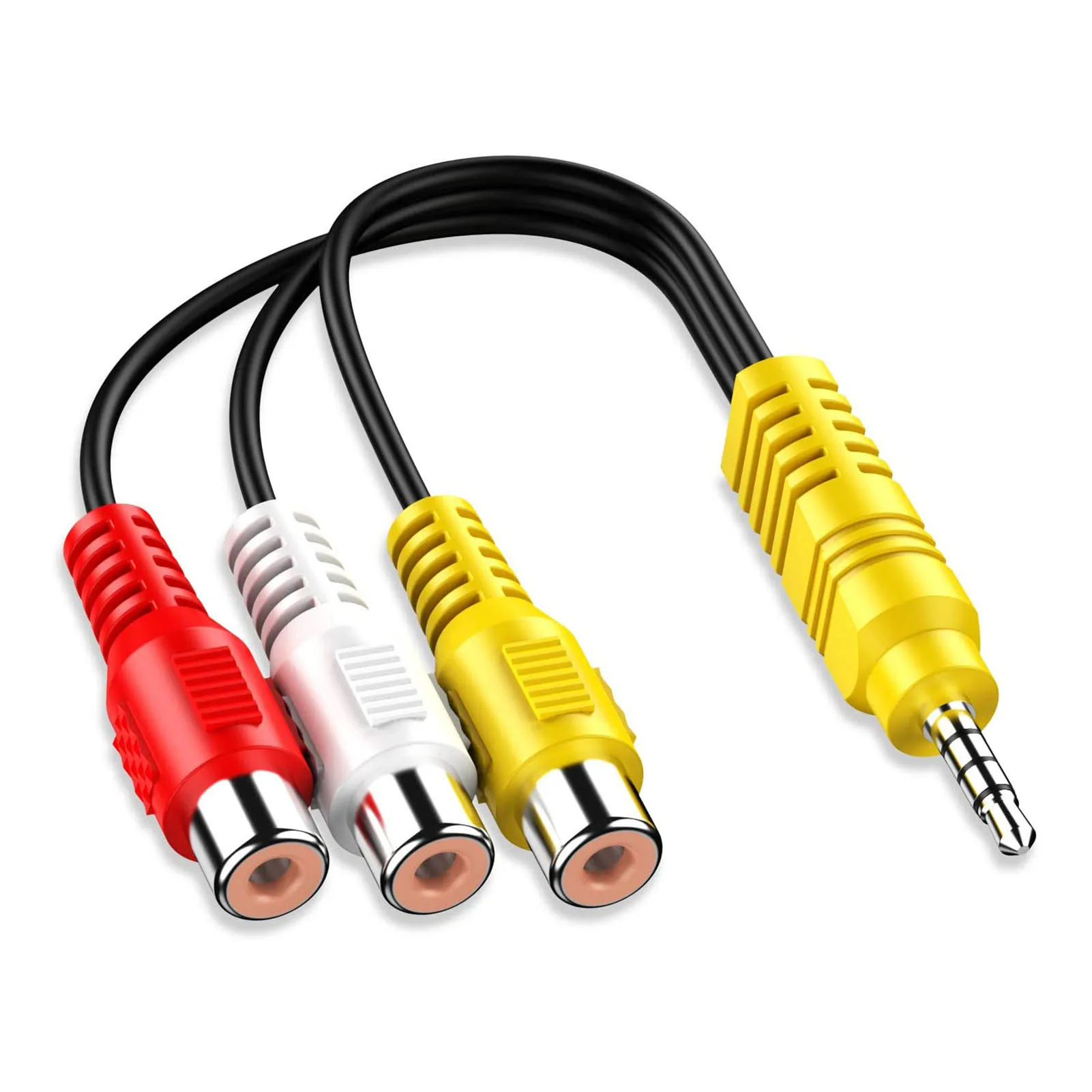 TV用AVアダプターケーブル,3.5mm〜3 RCAケーブル,TVセット用の赤,白