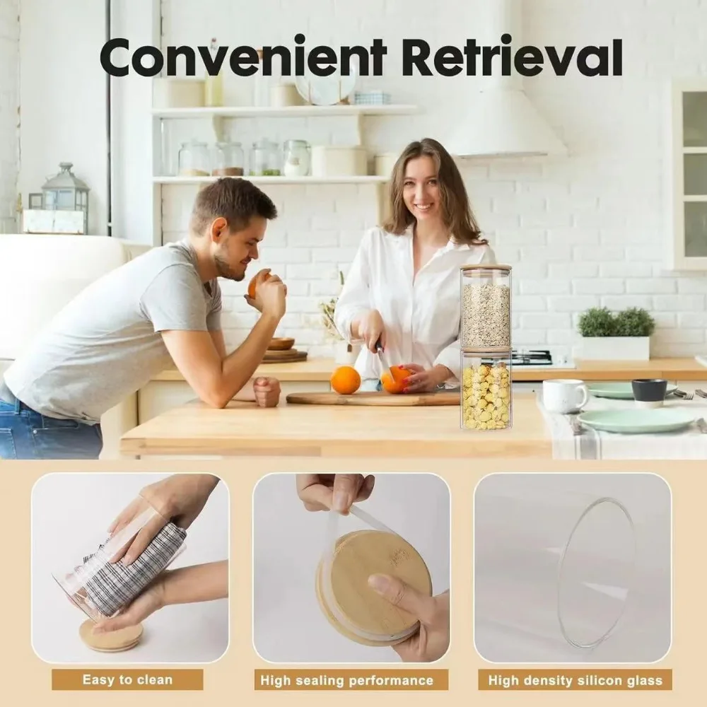 Glass Food Storage Tank with Made of bamboo Lid Kitchen Coffee Beans Candy Tea Grains Canister Home Snacks Storage
