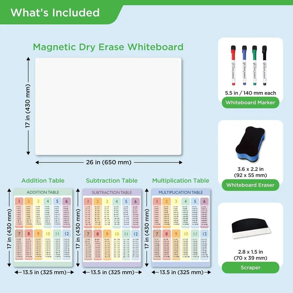 سبورة بيضاء مغناطيسية على الحائط، مقاس 26 × 17، مخططات الرياضيات التعليمية للأطفال، مثالية للمنزل والفصول الدراسية #2