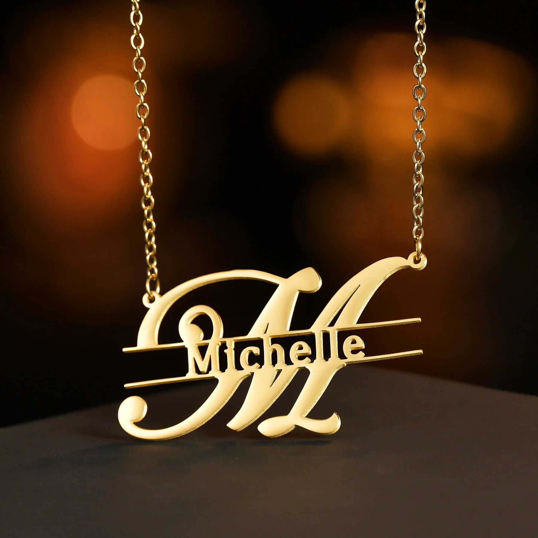 Treebud Personalized Capital Letters Pendant Necklaces for Women Girl Stainless Steel Cutom Nameplate Choker Jewelry