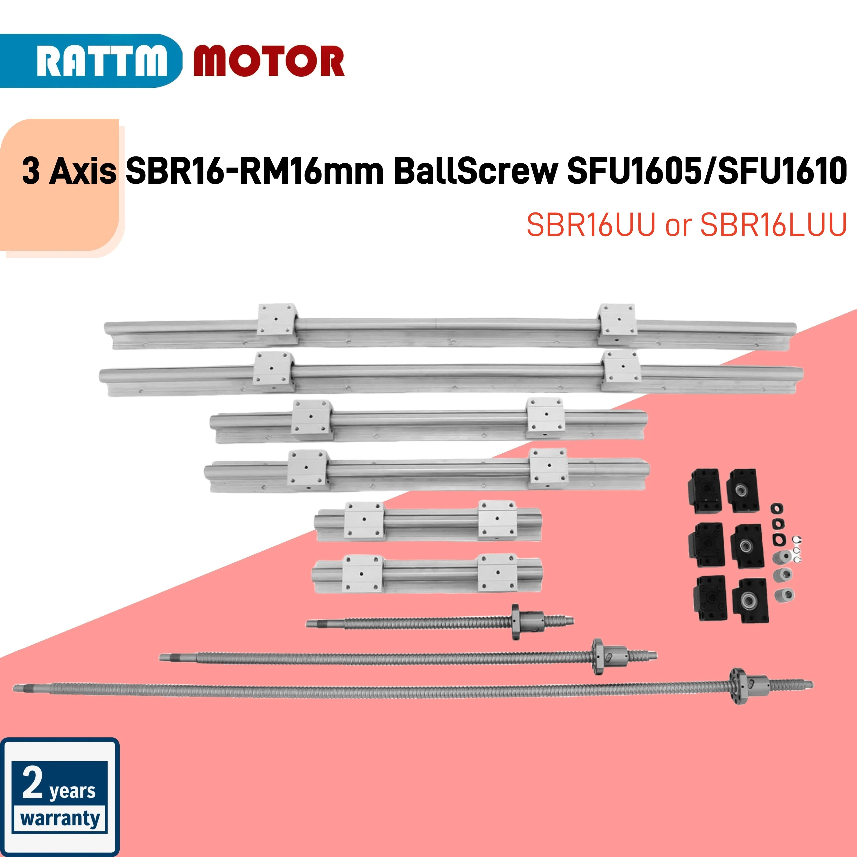 3 Axis RM16mm BallScrew SFU1605/SFU1610+BKBF12+3 Sets SBR16 Linear Guides Rails+SBR16UU/SBR16LUU for Router CNC Parts
