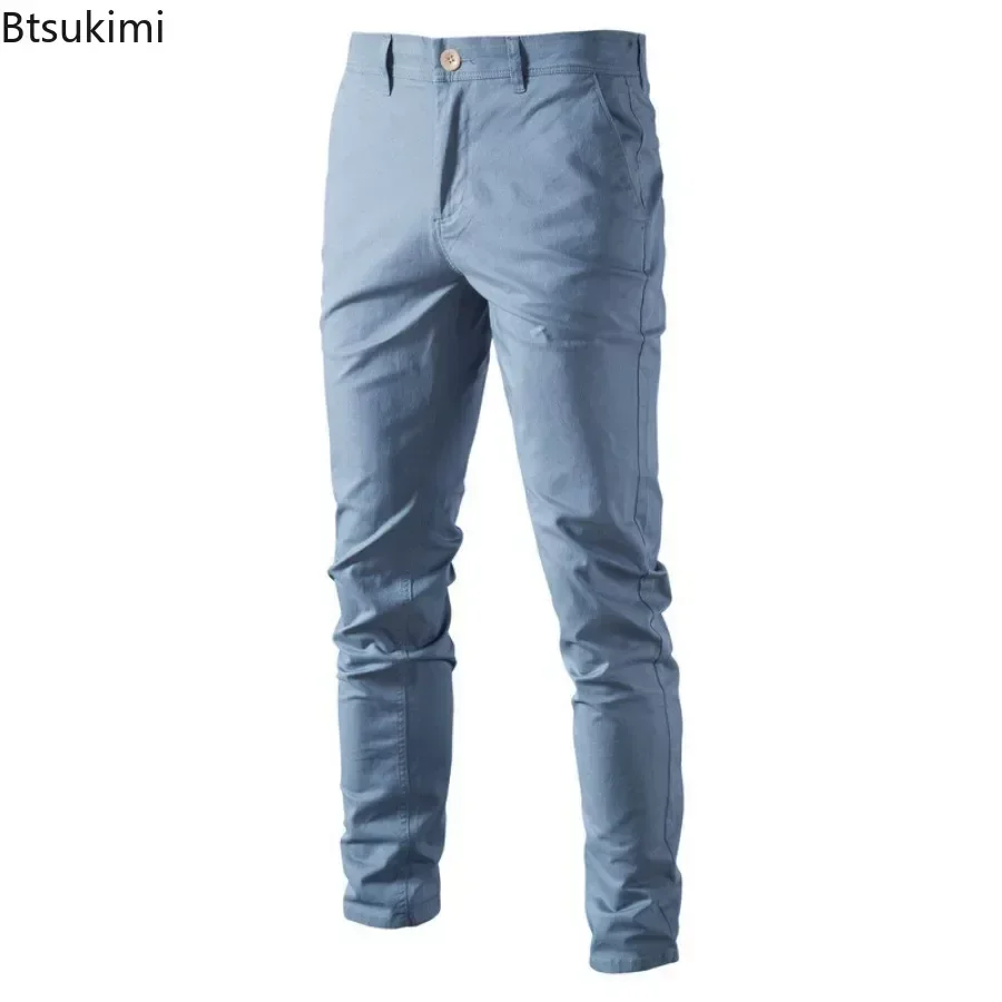 2024 Men's Casual Cotton Pants Stretch Trousers Male Solid Slim Fit Straight Long Pants Fashion Classic Business Pants for Men