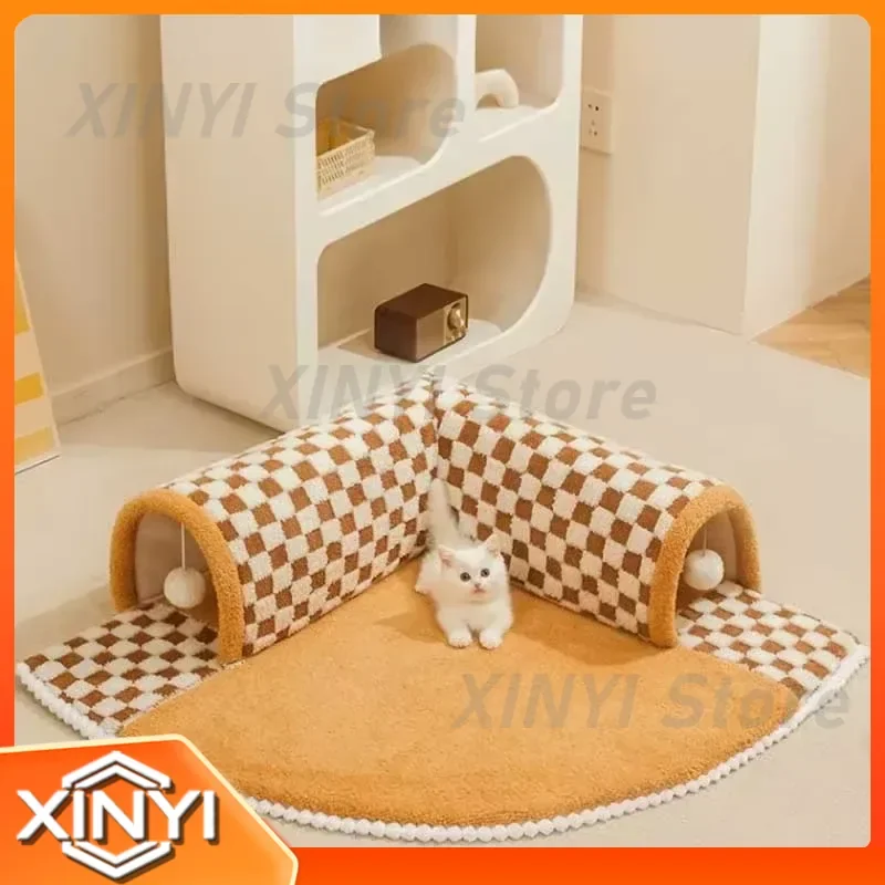 Kawaii Removable Pet Bed for Cats Dogs Winter Warm Sleeping Mat Bag Indoor Tunnel Cat Bed Villa Yellow Pet Furniture for