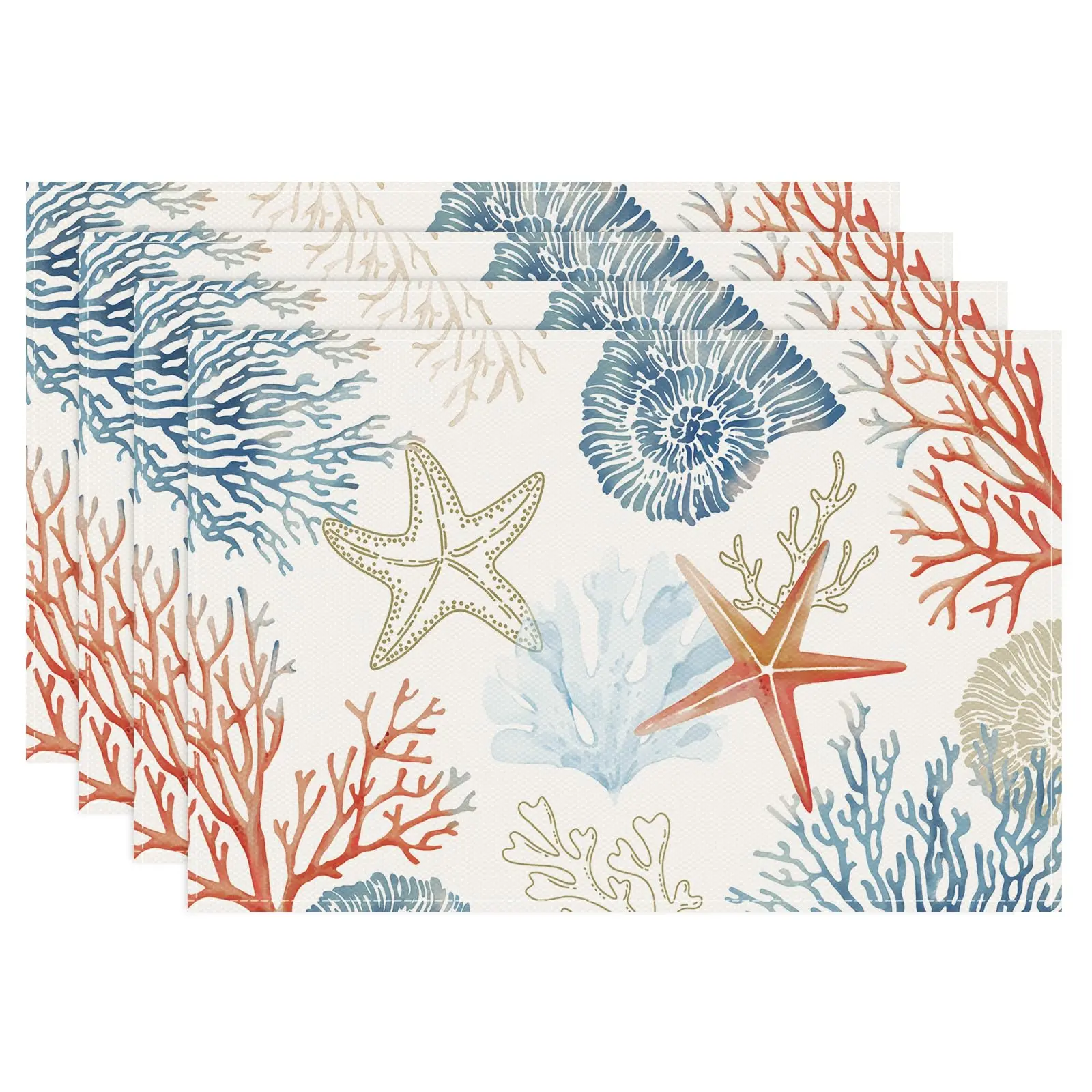 

Nautical Coastal Placemats,12x18''Ocean Themed Starfish Coral Beach Kitchen Dining Table Mats Washable Place Mats for Home Decor