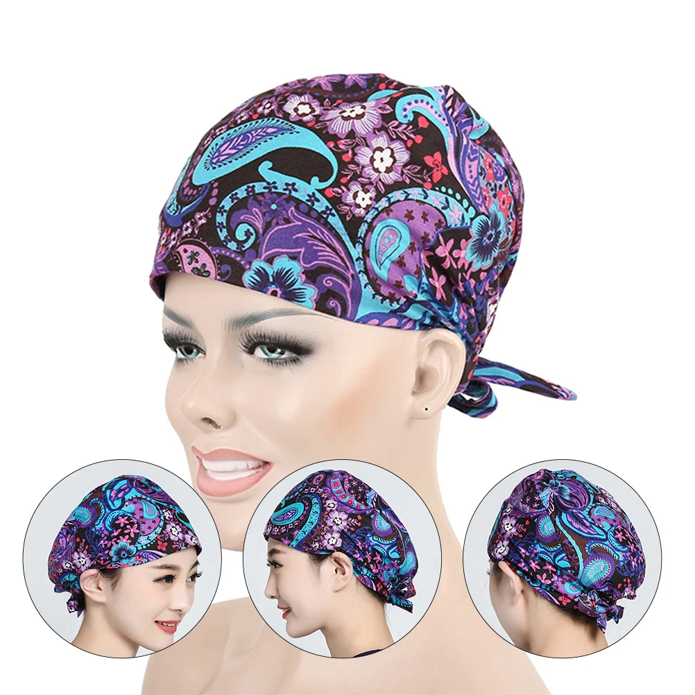 Cotton Operating Room Flower Printing Work for Woman Lady Female (Purple)