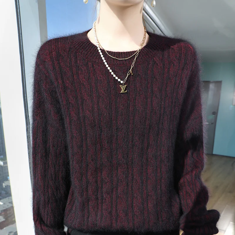 

This Autumn And Winter Thickened 100% Mink Fur Sweater For Women With A Round Neck And Loose Base Is Fashionable DBR 127