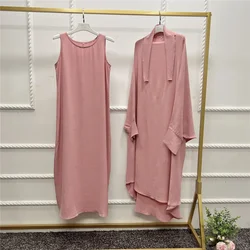 Eid Hooded 2 Piece Abaya Muslim Women Paryer Garment Long Khimar Maxi Dress Set Turkey Arabic Kaftan Islamic Robe Abayas Clothes
