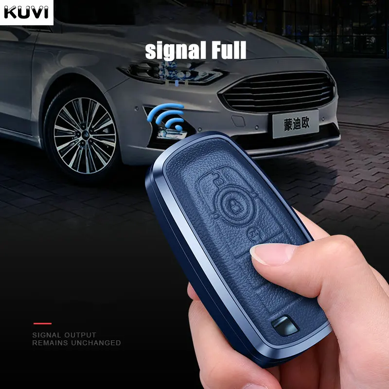 Skórzane etui na kluczyk zdalnego sterowania do Ford Edge Fusion Mustang Explorer F150 F250 F350 Ecosport Protector Keyless