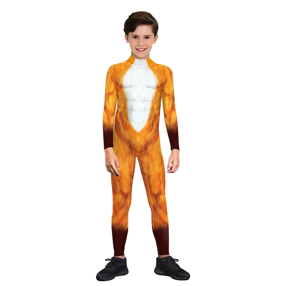 Funny Animal Husky Fox Wolf Printed Cosplay Costumes 3D Zentai Suits Halloween Party Jumpsuit for Children Male Bodysuit Outfits