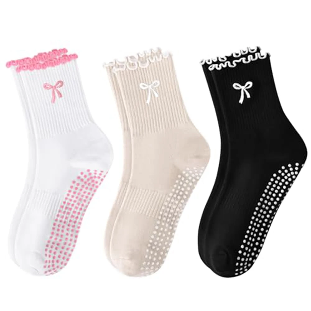 1 Paar Anti-Rutsch-Griff-Pilates-Socken, atmungsaktive Yoga-Socken aus reiner Baumwolle, hochelastische, schweißabsorbierende Socken in der Mitte der Wade, Damen