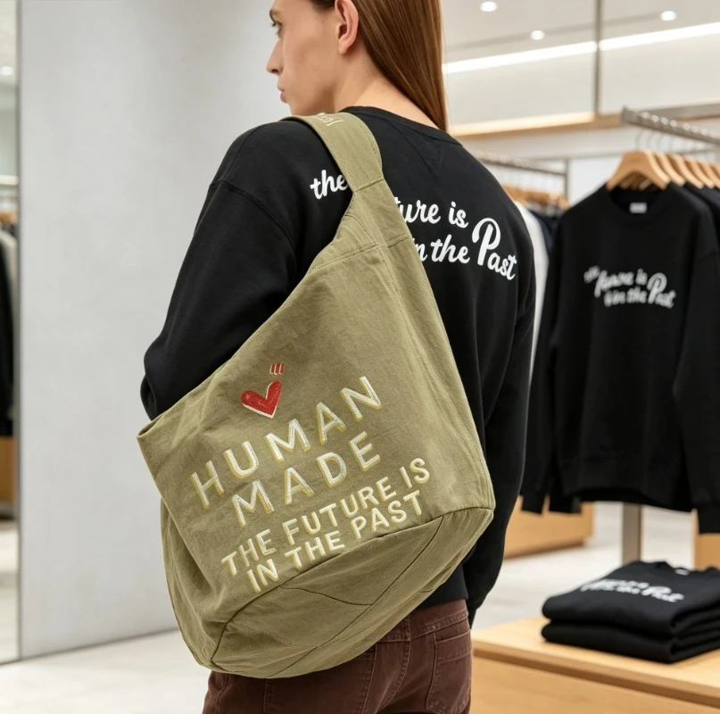 HUMAN MADE Canvas Tote Heart Logo Large Capacity Shoulder Bag Vintage Style
