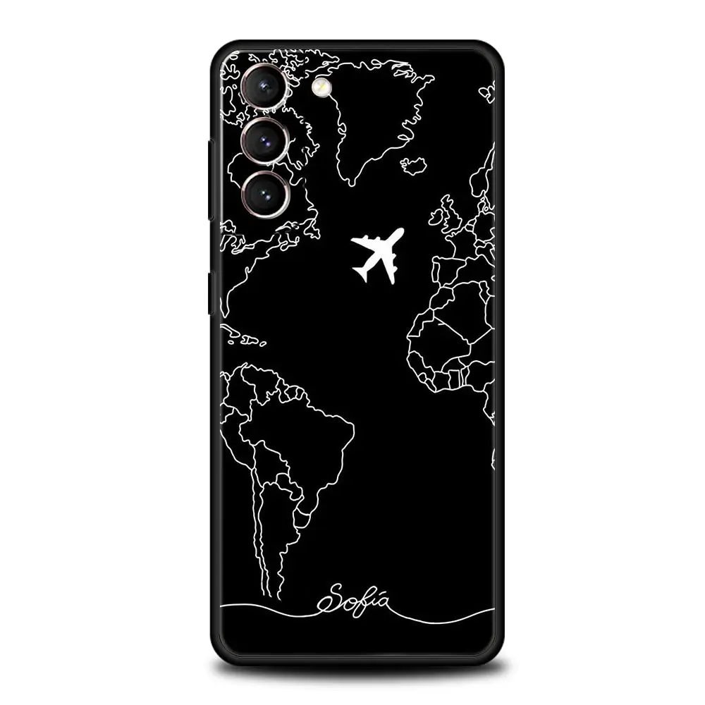 Cartoon World map scenery direction Phone Case For Samsung Galaxy S24 S23 S22 S20 Ultra S21 FE 5G S10 S9 Plus S10E S8 Soft Cover