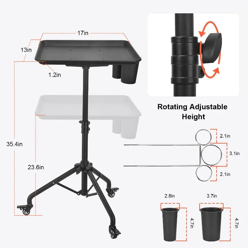 Service Rolling Tray in hoogte verstelbaar, opbergvakwagen voor Salon Spa