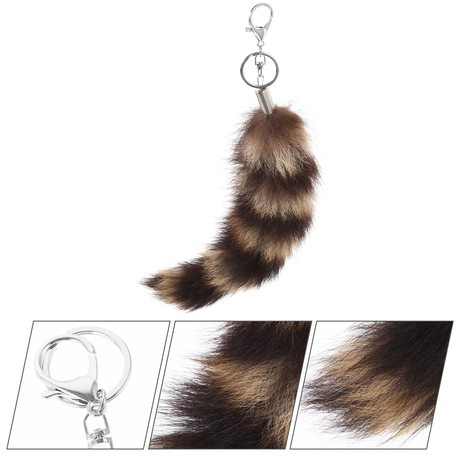 

American Raccoon Pendant Plush Keychain Fluffy Strip Car Chains Women Tail Faux Hair Aesthetic Keychains Miss