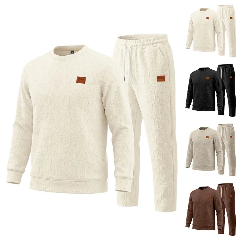 

Cross-border American spring and autumn men's casual texture pattern letter labeling loose high street sweater trousers suit men
