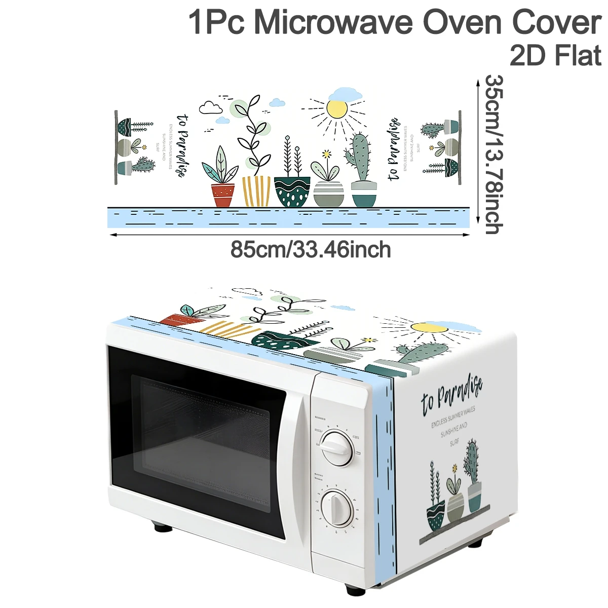 1pc Plants Theme Microwave Dust Cover 35x85cm Potted Plants Design Polyester Oven Dust Cover for Home Appliance Dust Cover