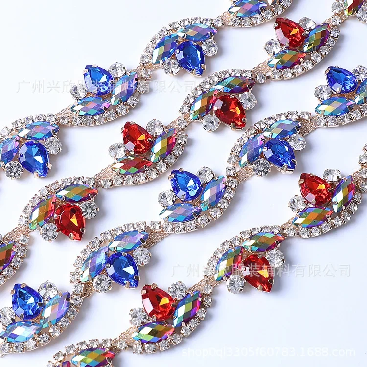 10Yard/lot Welding Code Chain, Flower Rhinestone Chain, Clothing Headgear, Luggage, Mobile Phone Beauty DIY Jewelry Accessories