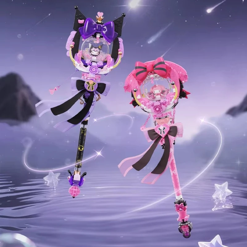 

Sanrio Genuine Original Box DIY Assembly Building Blocks Figure Toy Melody Kuromi Cosplay Magic Wand Children's Gift