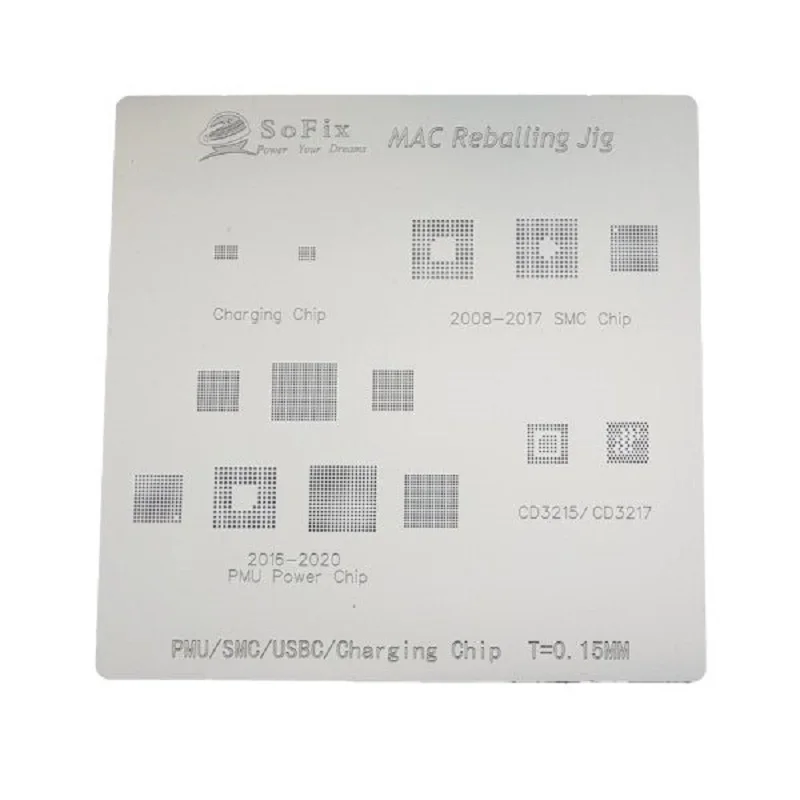 

MacBook logic board BGA chip stencil，2016-2020 WIFI,T1,T2,PMU,SMC Reballing