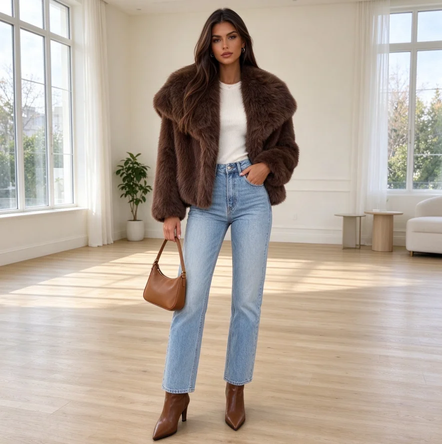 Women Coats Faux Fur Jackets Turn Down Collar Coat Loose Thick Warm Y2k furry Open Stitch Full Sleeve Elegant Work Casual 2026 2