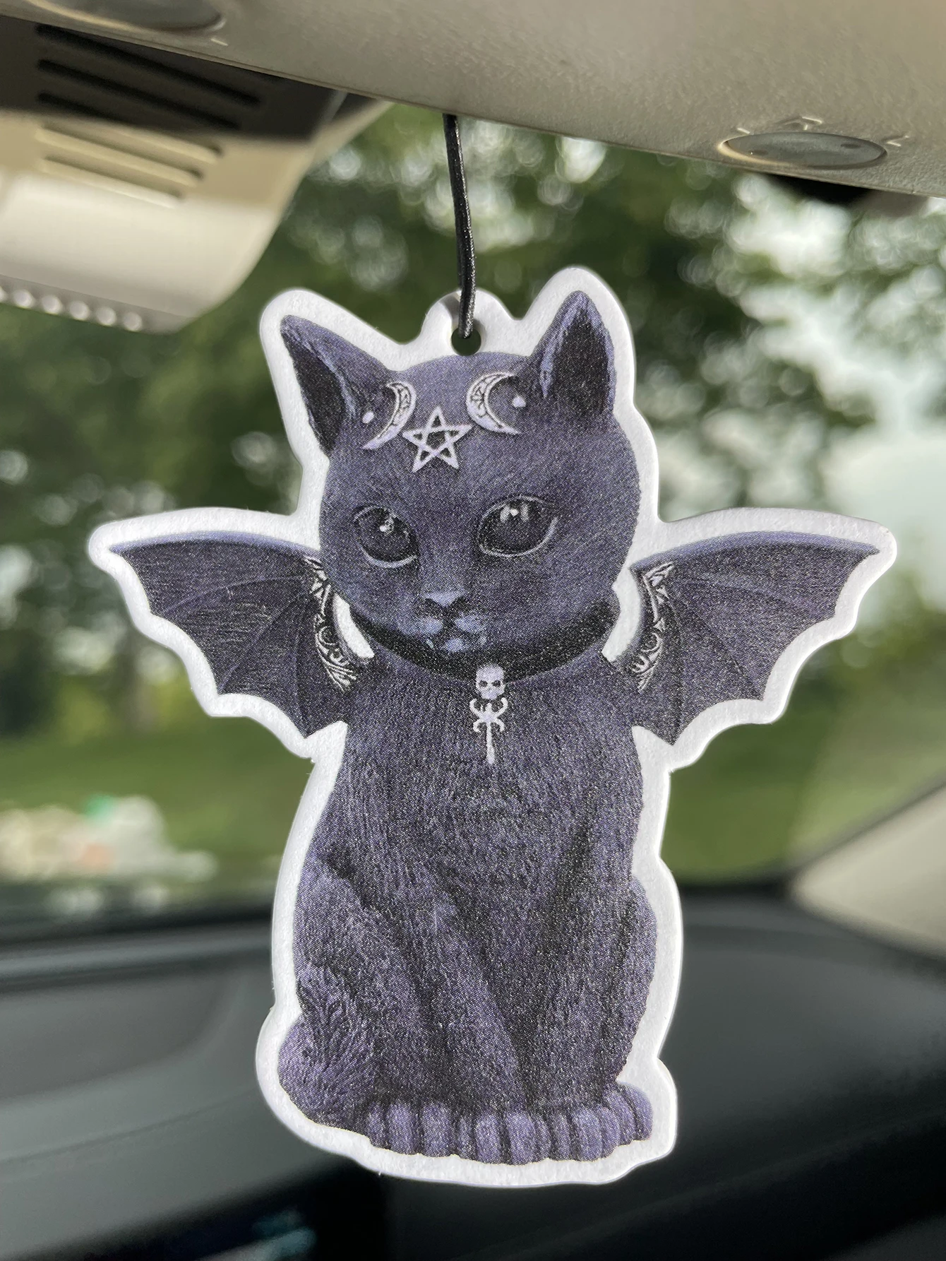Gothic Bat Wing Black Cat Pentagram Car Air Freshener, Hanging Scented Paper, Natural Plant Extract Fragrance, No Alcohol, Heat
