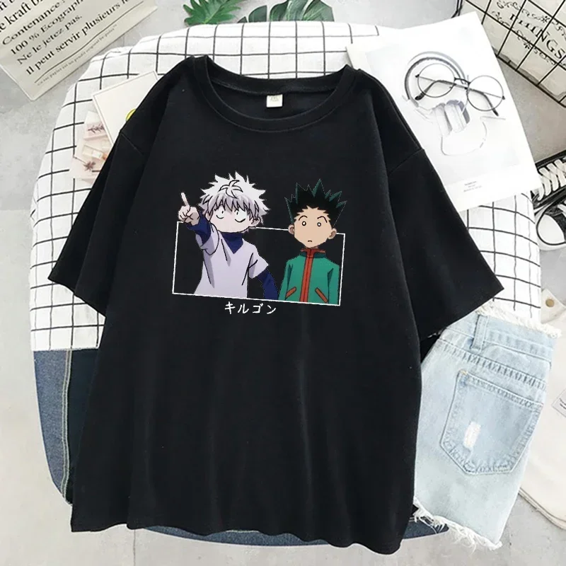 Ladies Killua and Gon Print Short Sleeve T-Shirt Oversized Japanese Anime Hunter X Hunter Shirt New Clothes