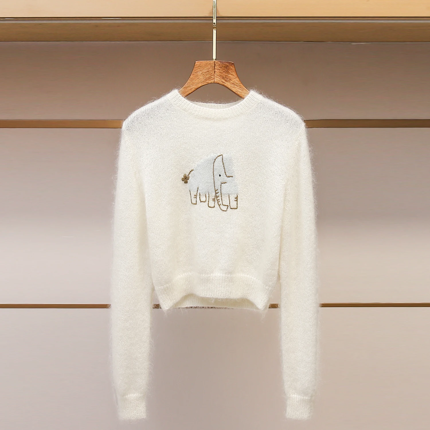 

High-End ort Knitted Sweater Hand Embroidered Elephant Design Casual Sle Women's Faion Spring New Arrival