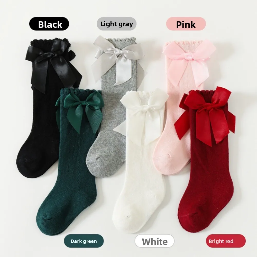 new Bow Leg Warmers Red Green Cotton Princess Socks Middle Tube Socks gift