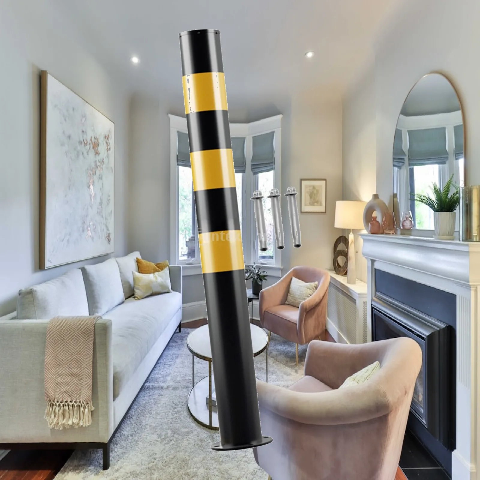 Safe Bollard Parking Post Steel Pipe Black Yellow Barrier for Street Lane Pedestrian Paths Heavy Duty Security Traffic Control