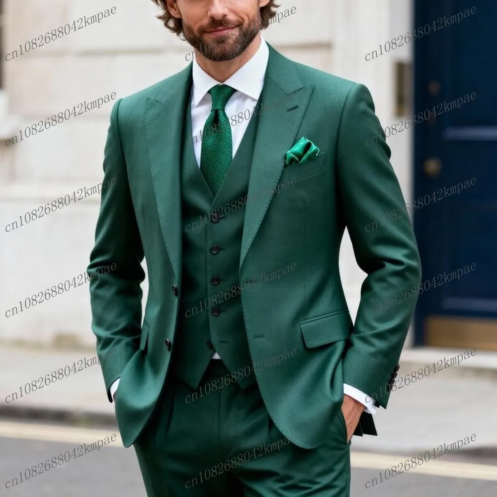 

Новые зеленые мужские костюмы для формального жениха, жениха, свадебной вечеринки, выпускного вечера, деловые мужские смокинги, комплект из трех предметов, пиджак, жилет, брюки
