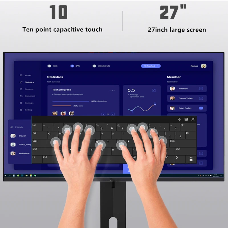 27 inch 1K Touch Monitor IPS 100%sRGB High Color Gamut Professional Office Desktop ComputerTen point touch /Lifting/Rotating