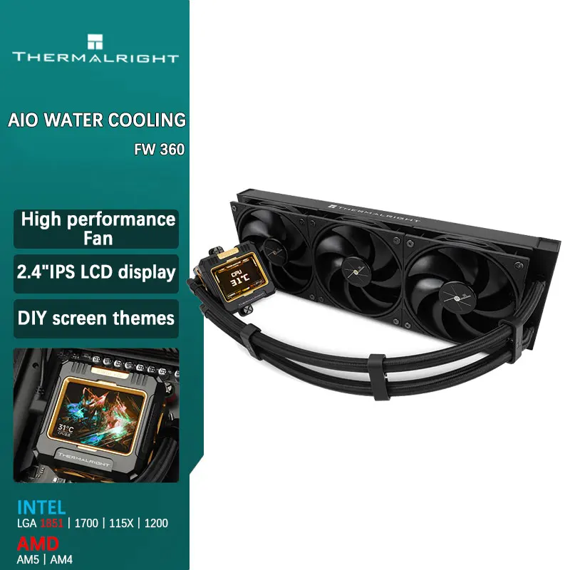 Thermalright-fw 360オールインワンcpu水冷クーラー、2.4インチips液晶
