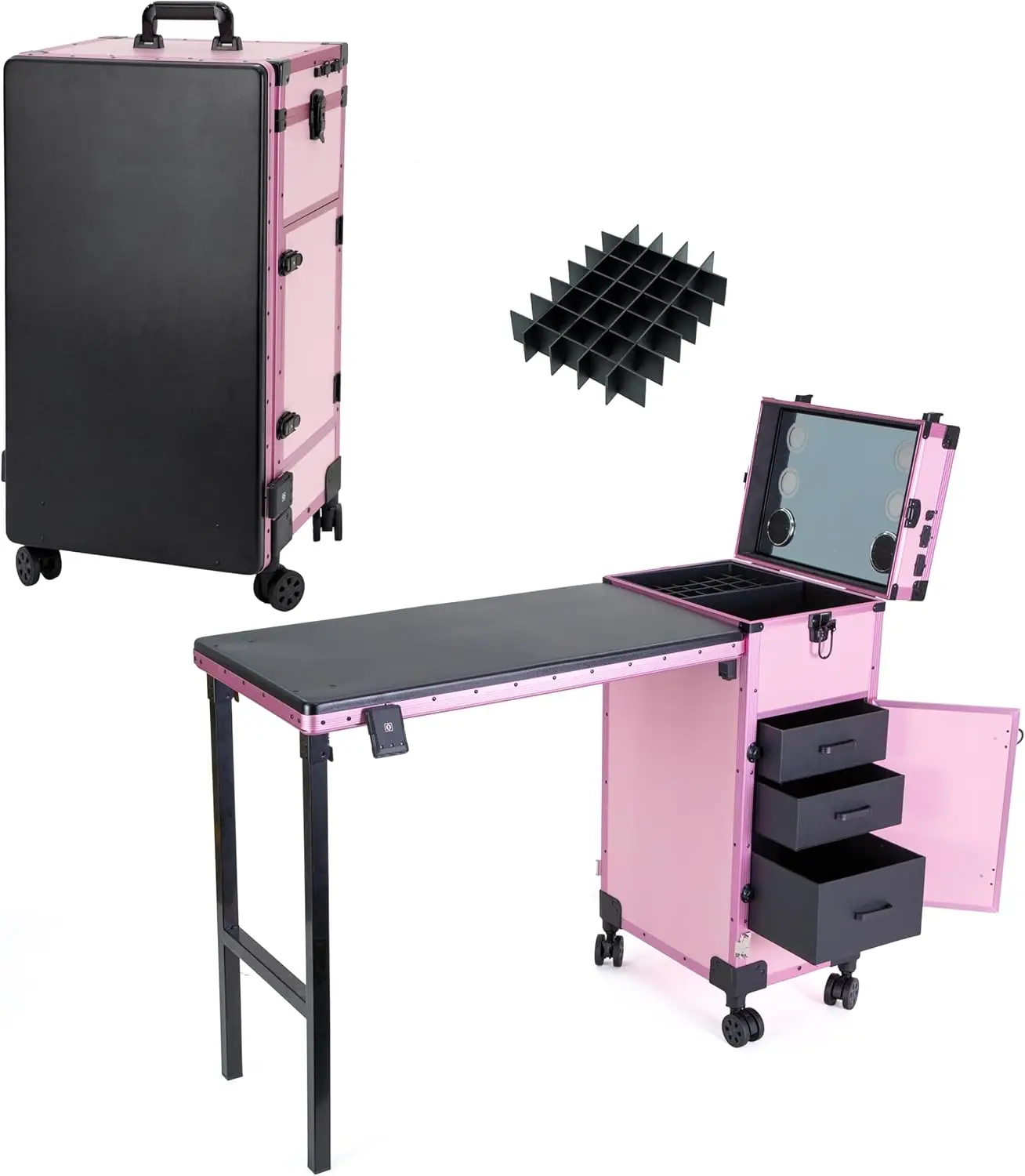 Rolling Manicure Table Foldable Nail Table, Makeup Train Case On Wheels, Travel Makeup Case For Technician Workstation Salon,