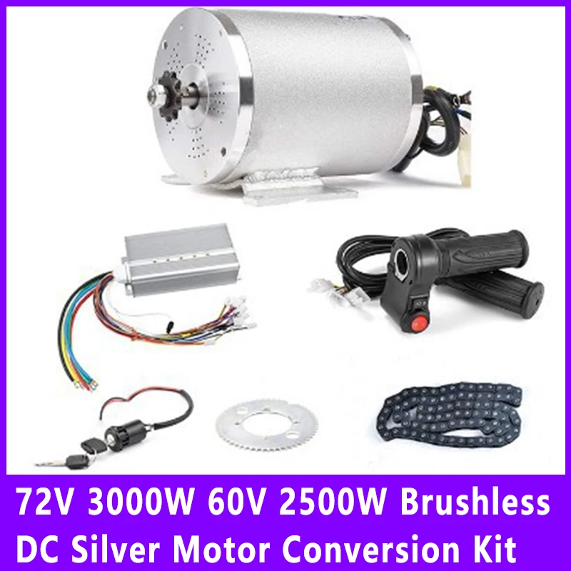 brushless dc motor conversao kit para motocicleta eletrica silver kart faca voce mesmo 72v 3000w 60v 2500w my1020 01